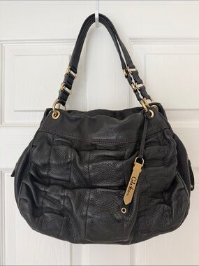 Cole Haan Black Pebbled Leather Shoulder Bag with Gold/Brass tone Hardware